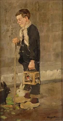 Boy with Two Rabbits and Birdcage